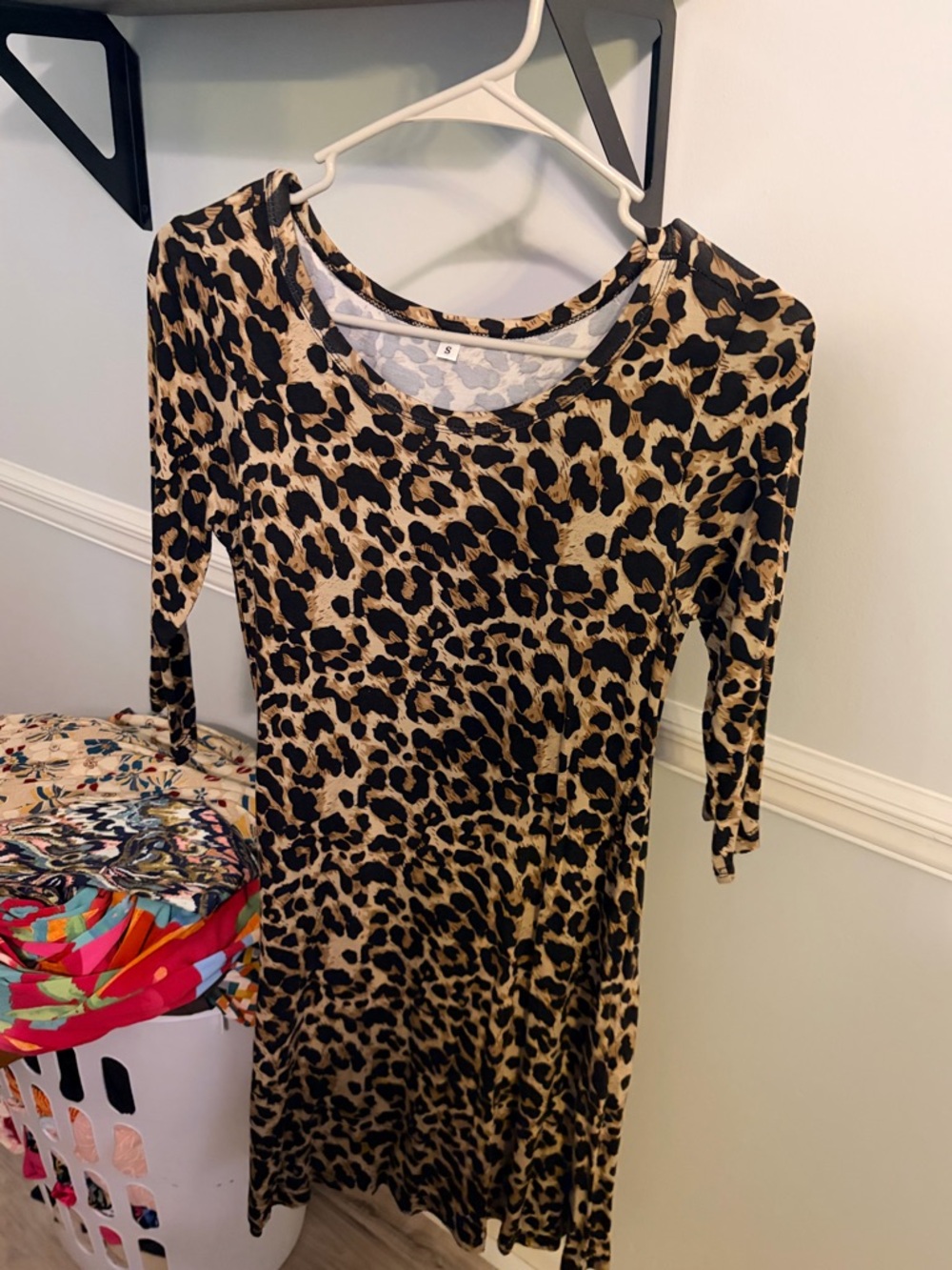 Leopard Print Long Sleeve Women’s Dress - Beige/Black